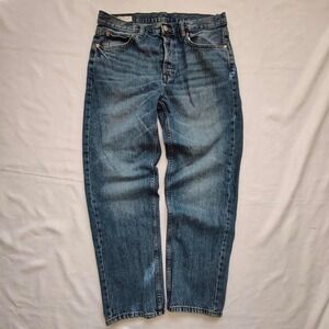 Zara Womens Straight Leg Jeans Button Fly Mid Rise Medium Wash Faded 34 Cotton